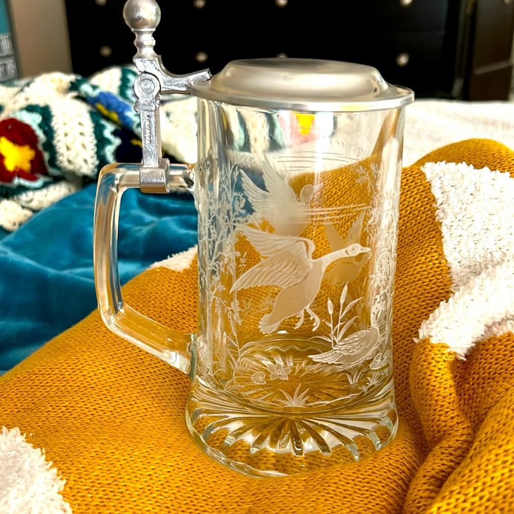 Vintage Signed ALWE Etched West Germany Stein Glass